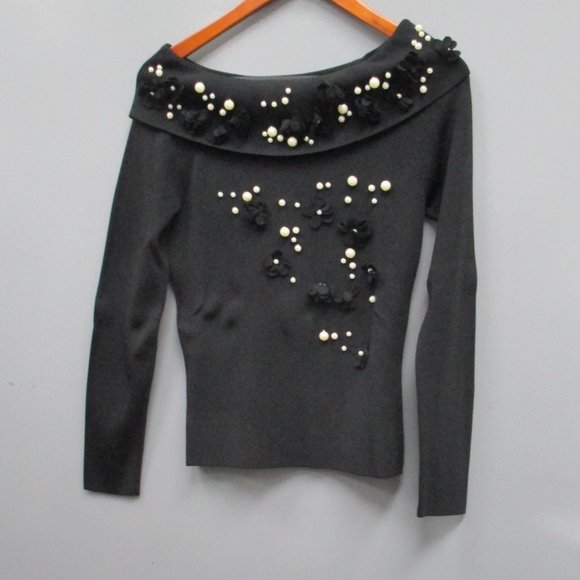 Radzoli Sweaters - Radzoli Women's Sweater Top Size M Nylon/Rayon Front Embroidery Black Sweater